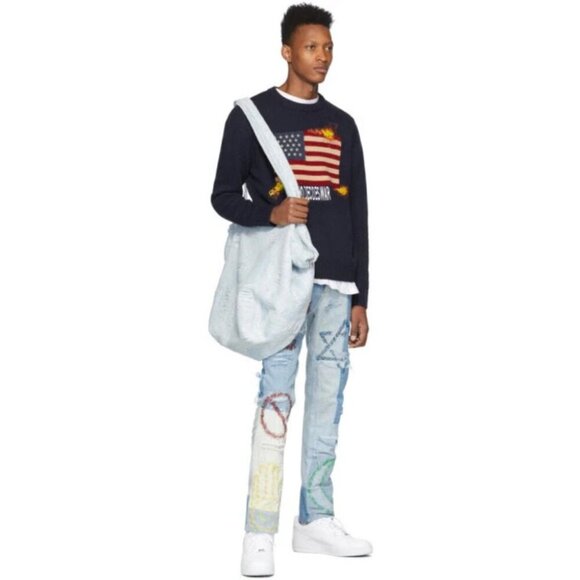 Who Decides War by MRDR BRVDO Unified Embroidered Jeans 30 Mens Blue $675 - Picture 3 of 16